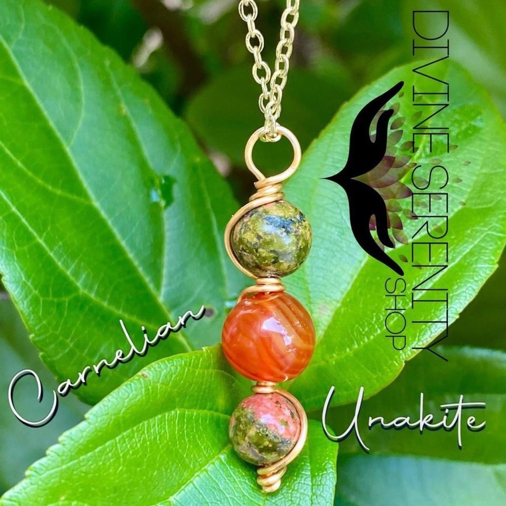 Crystal Carnelian Unakite Necklace